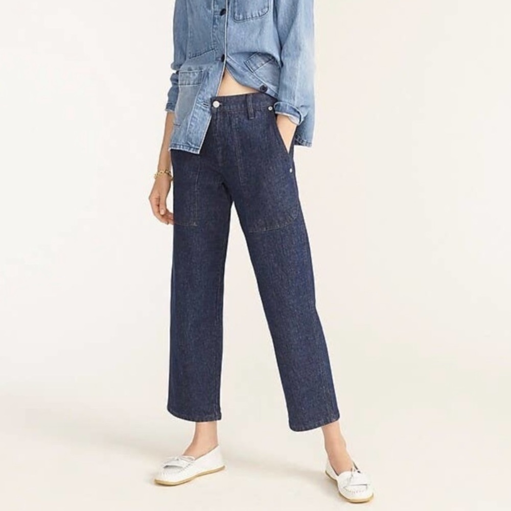 J. Crew Womens High Rise Patch Pocket Straight Leg Ankle Jeans Sz 28